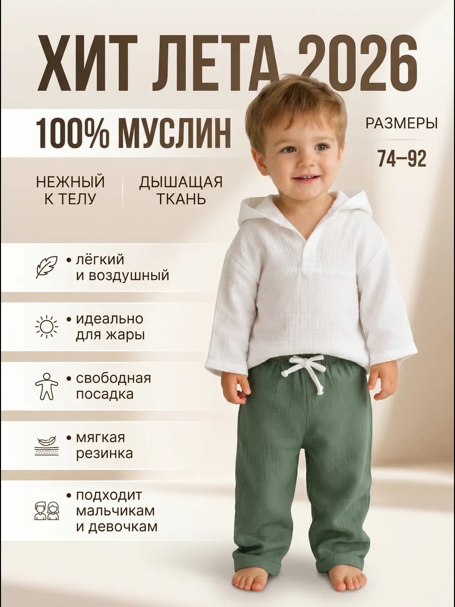 Муслиновый костюм для малыша со штанами
