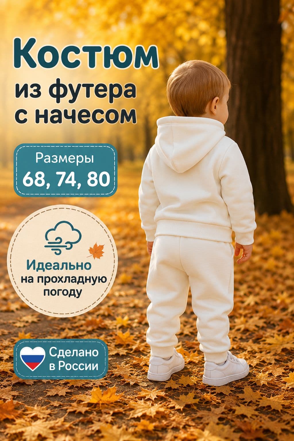 Костюм для малыша утепленный Белый/бирюзовый